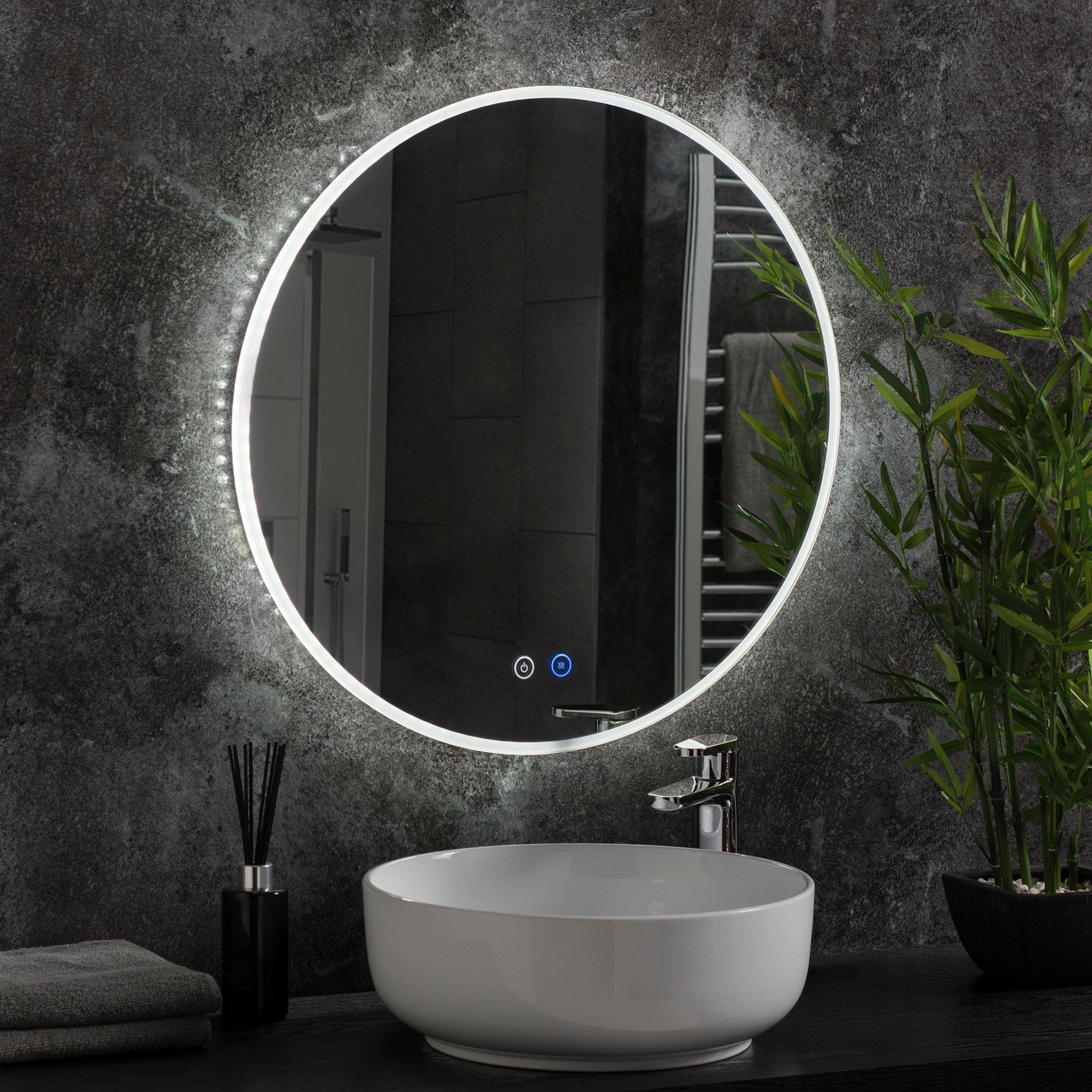 LED Minimal Round Bathroom Mirror 60cm Dimmable With Anti-Fog